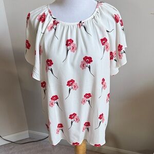 Ann Taylor Factory Floral Blouse - White and Red